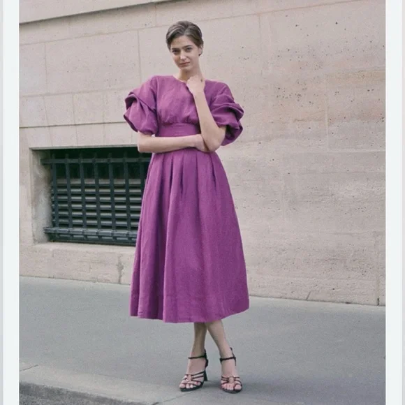 Aje Adelie Midi Dress in Plum Purple - Picture 2 of 5